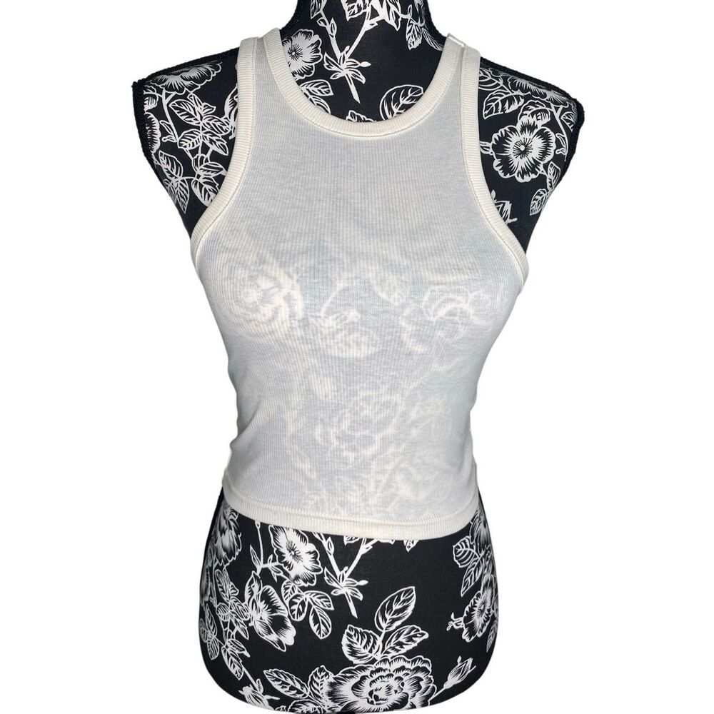 Nwt Divided H&M Ribbed Cropped Tank Top White Racerback Minimalist XS